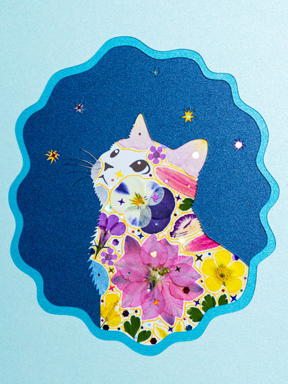 Looking Up Cat: Blue Sky 5"×7"