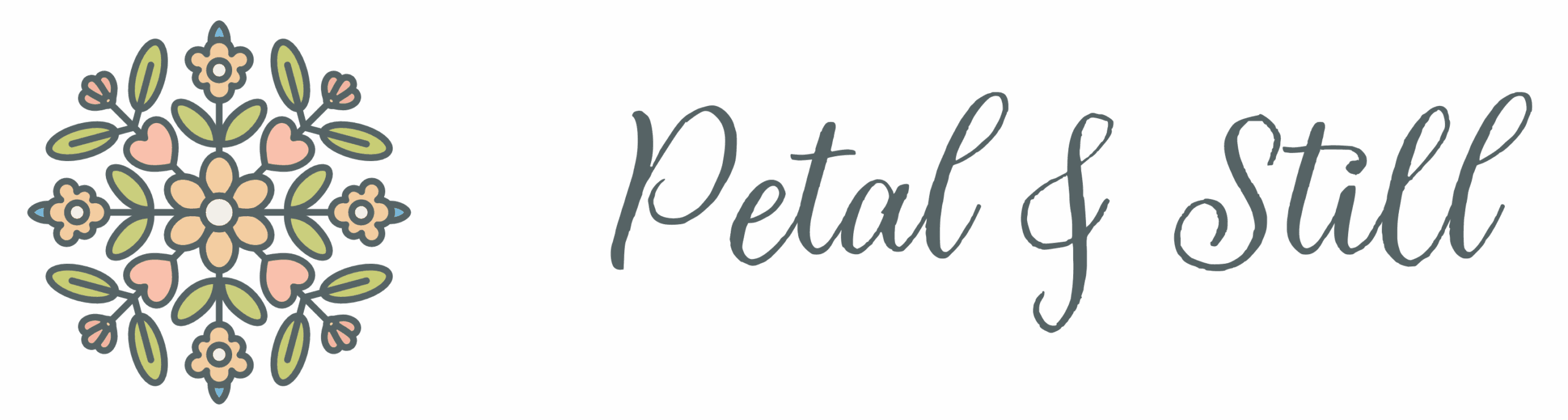 Full horizontal logo of Petal & Still, a handmade pressed flower kit brand focused on slow living and floral collage art.
