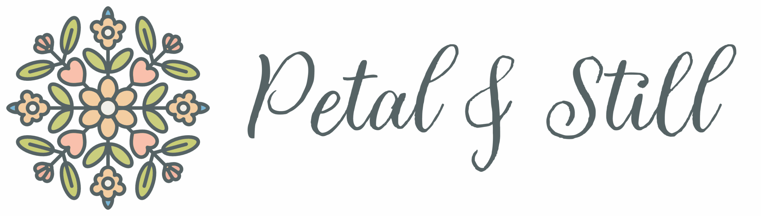 Full horizontal logo of Petal & Still, a handmade pressed flower kit brand focused on slow living and floral collage art.