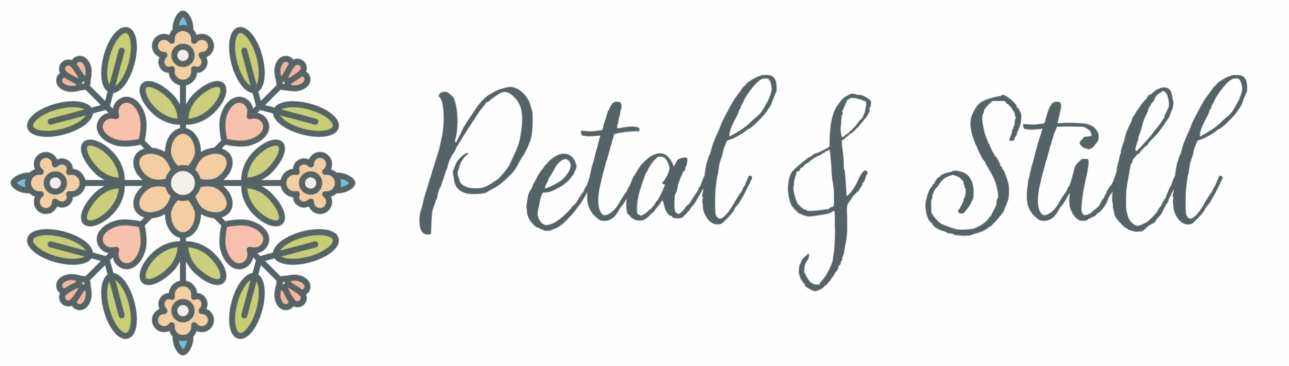 Full horizontal logo of Petal & Still, a handmade pressed flower kit brand focused on slow living and floral collage art.