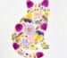 cat-shaped floral collage made with colorful pressed flowers as a playful pressed flower art idea
