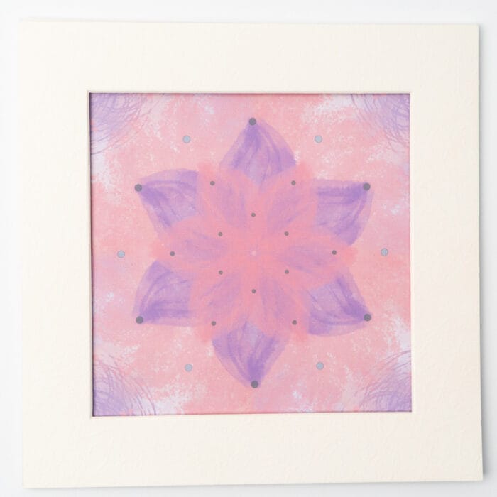 Soft mandala guide sheet in pink and purple – from the serenity bloom pressed flower kit
