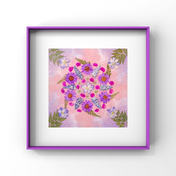 Framed flower mandala artwork from serenity bloom pressed flower kit – for mindful home interiors