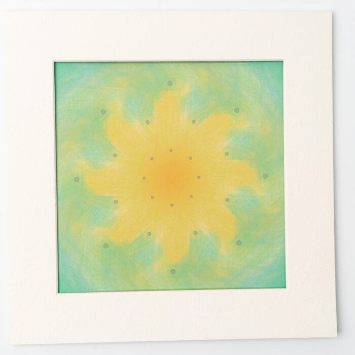Green-yellow mandala grid shown in serenity light pressed flower kit frame – perfect for mindful creation