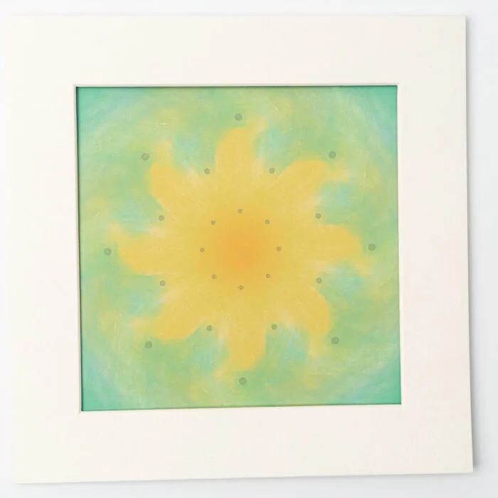 Green-yellow mandala grid shown in serenity light pressed flower kit frame – perfect for mindful creation