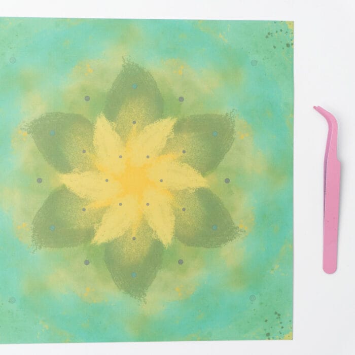 Six-petal mandala template in serenity light pressed flower kit – with guide dots for flower placement