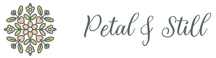 Full horizontal logo of Petal & Still, a handmade pressed flower kit brand focused on slow living and floral collage art.