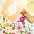 Pressed flower kit cat cosy template with peach card silhouette, ready for DIY art.