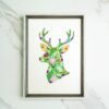 Pressed flower kit deer silhouette art with green and pink botanical design