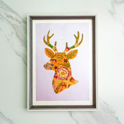 Pressed flower kit deer silhouette with orange floral design on light purple background