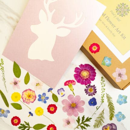 Blank deer silhouette template card from a pressed flower kit, ready for floral arrangement.